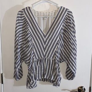 NWOT Express Medium Striped Peplum Blouse with Balloon Sleeves